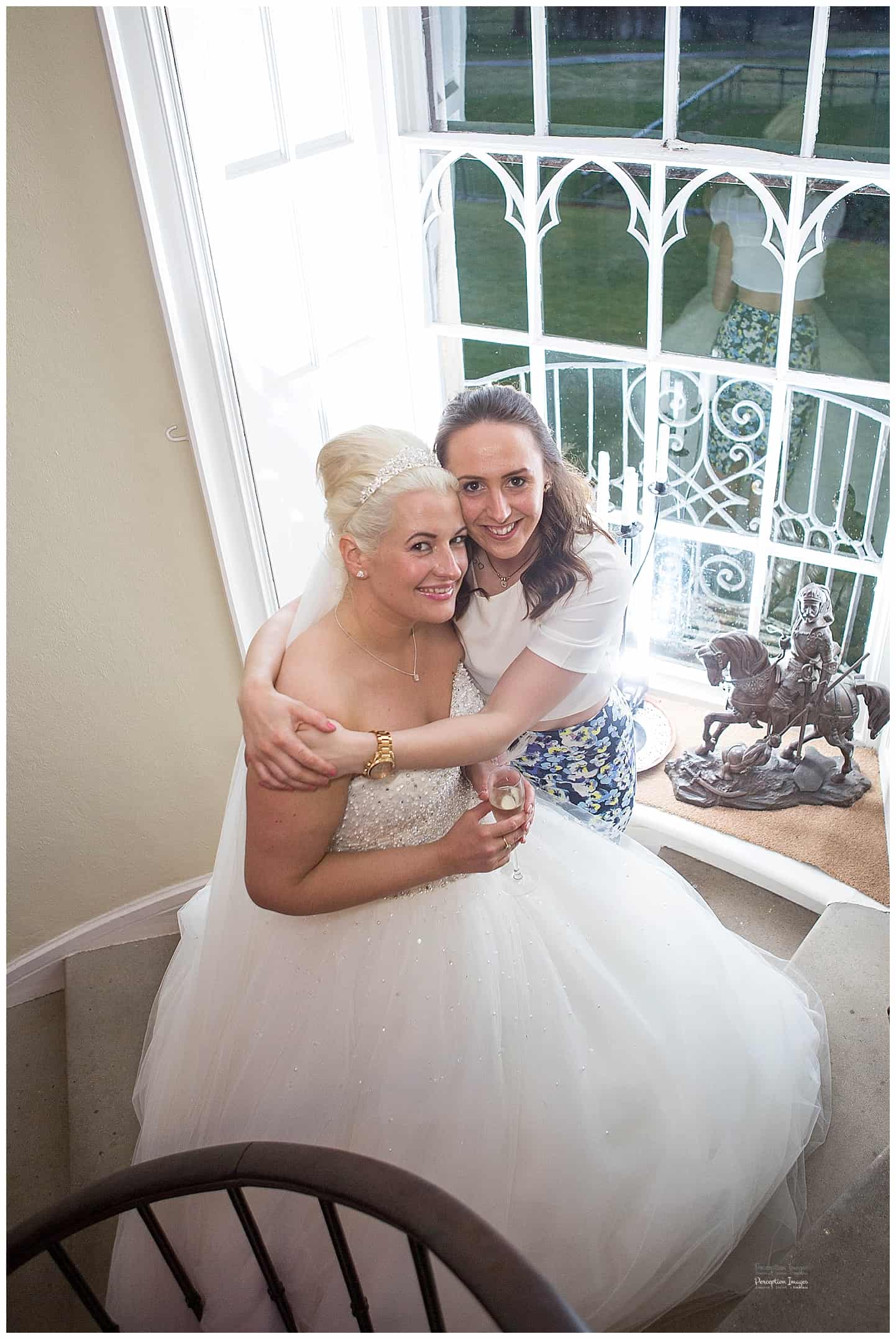 Bride and friend, Wedding at historic house Leighton Hall